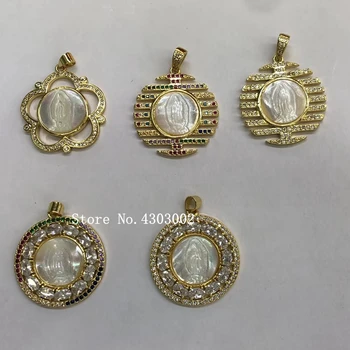 

10pcs/lot Natural AAA CZ Virgin of Guadalupe Mother of Pearl Shell Pendant Guadalupe Pearl Shell MOP Charms for Necklace