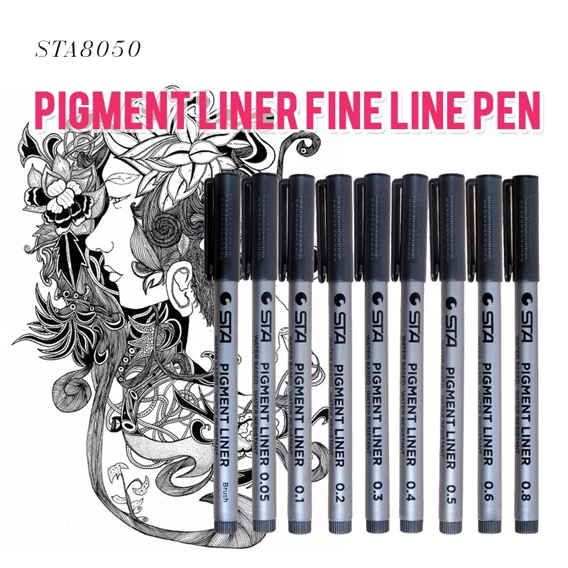 

STA8050 Waterproof Art Marker Pen Brush for Painting Comics Hook Line Pigma Micron Fineliner Sketching Pens Creative Stationery