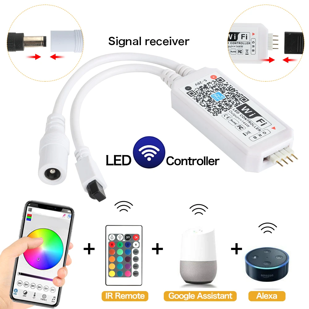5m 10m 15m WiFi LED Strip Light RGB DC12V Waterproof SMD 5050 rgb String Diode Flexible Ribbon WiFi Contoller With Adapter plug