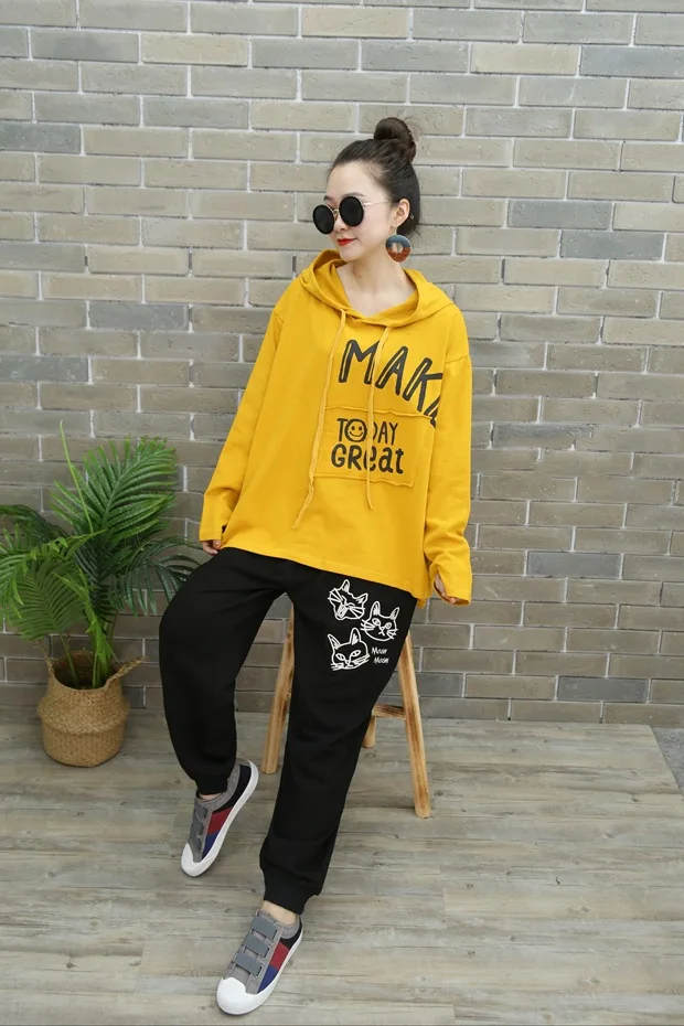 Vefadisa Plus Size Letter Print Women T-shirt 2020 Autumn Hooded Long Sleeve T-shirt Casual Pullover Women T-shirt QYF3716