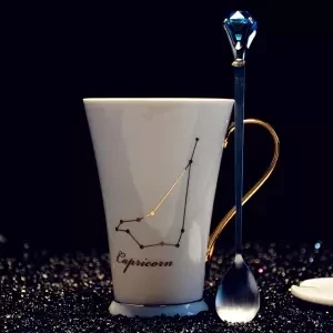 12 созвездий креативные керамические чашки с крышкой Ложка костяного фарфора кружка офисная чайная чашка молочная чашка кофейная чашка кофейные чашки кружки - Цвет: Capricorn