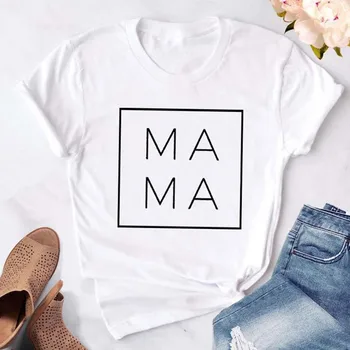 

Mama Square Print Women tshirt Summer Short Sleeve Casual Top Tees Female Clothes Mama's Perfect Present