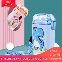 Bouteille d'eau pour enfants, 280ml, avec corde, bouilloire carrée Portable, scellée, sans BPA, tasse à lait pour bébé en Tritan