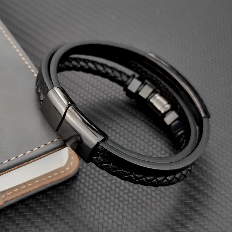 Accessories Bracelet Men's Fashion Gift Black Genuine Leather Bracelets DIY Combination Wild Handsome Gift