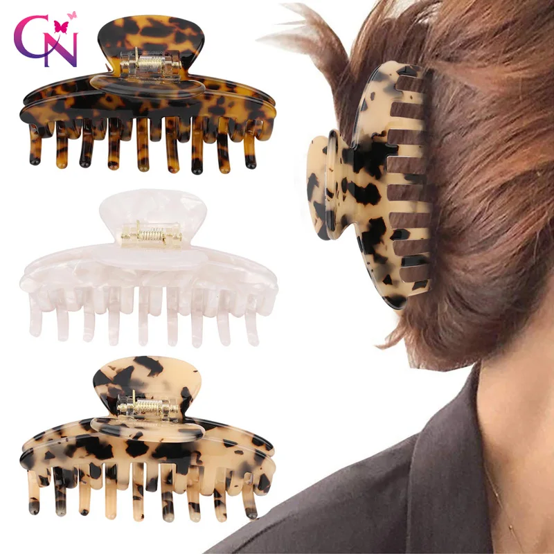 

CN Large Barrette Crab Hair Claws For Women Girls Bath Leopard Grain Hair Clamps Hairpins Ponytail Clip Crab Hair Accessories