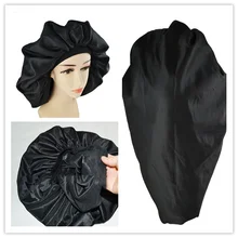 Супер большой размер салон красоты чехол с ночным мотивом Капот Шляпа Шапка головной убор Пружинящий баннет сатин для сна для кудрявых цвет шапка волос черный