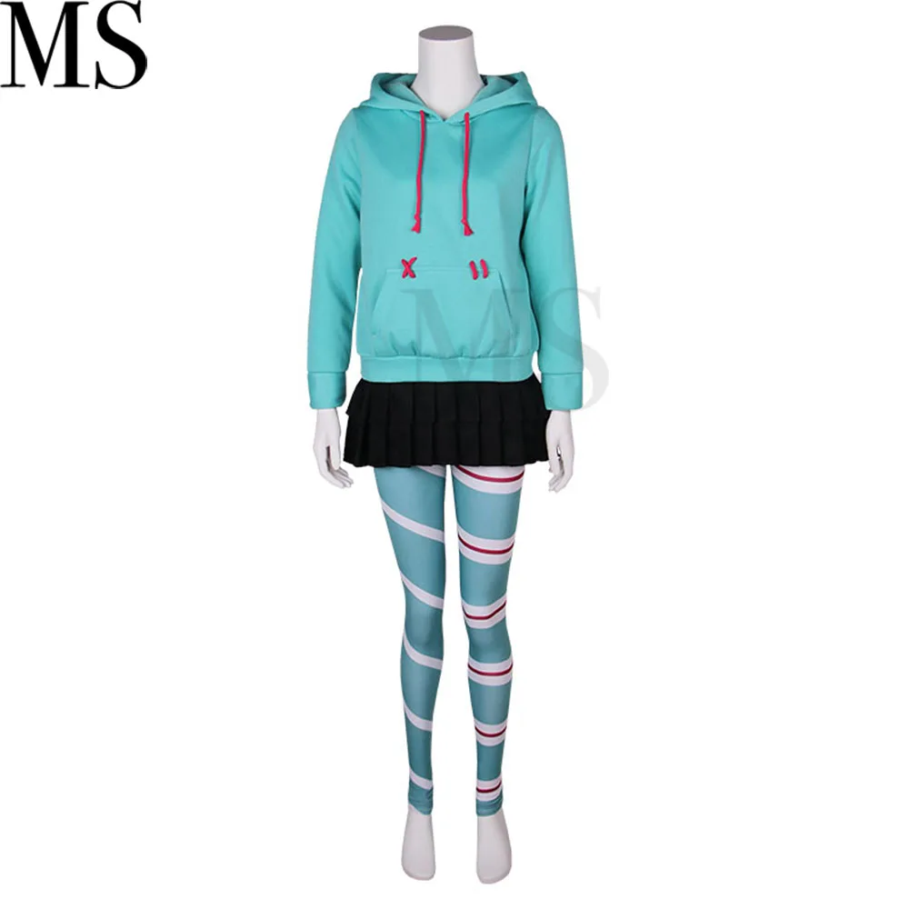 clothes Костюм для косплея Wreck-It Ральф Vanellope von Schweetz игра Аниме толстовки парик юбка колготки повязка для волос для девочек женщин - Цвет: clothes