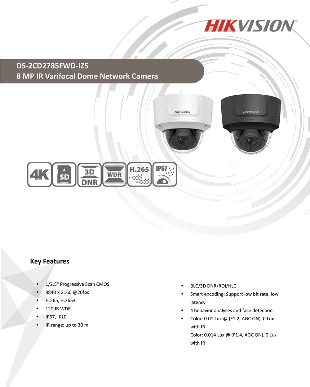 Hikvision оригинальная DS-2CD2785FWD-IZS купольная камера 8MP видеокамера POE CCTV 50 м IR диапазон IP67 IK10 H.265+ 2,8-12 мм зум