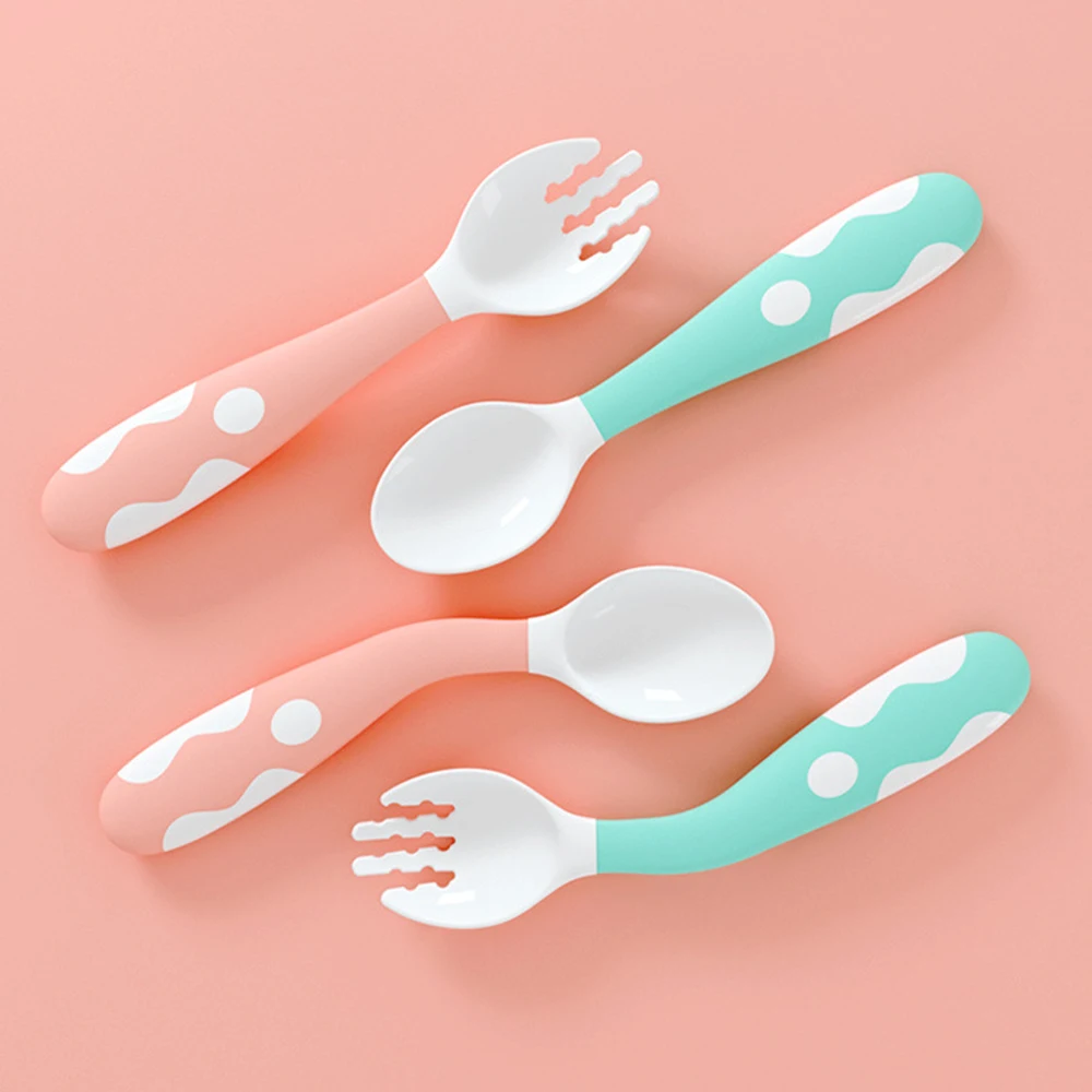 

Flexible Baby Spoon Fork Set Adjustable Elbow Training Kit Children Feeder Tableware Safety Feeding Flatware