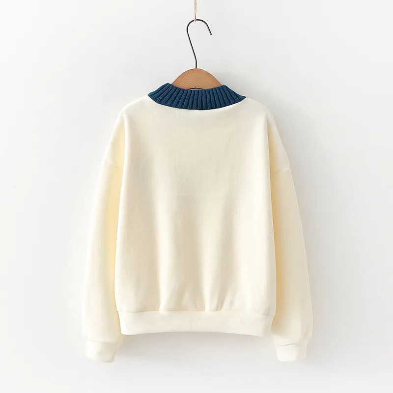 VEVEFHUANG Autumn Winter New Loose Velvet Hoodies Women Fish Embroidery Sweatshirts Female O-Neck Long Sleeve Warm Pullovers
