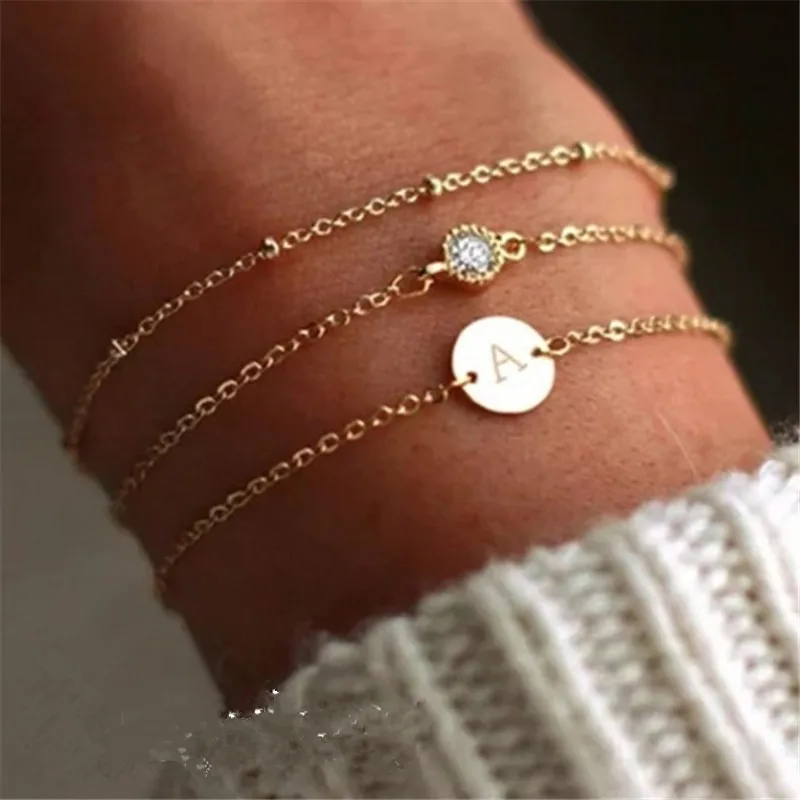 ZOVOLI Dainty Gold Initial Letter A-z Charm Bracelet Adjustable Chain Love Bangles Bracelets For Women Fashion Jewelry Gift