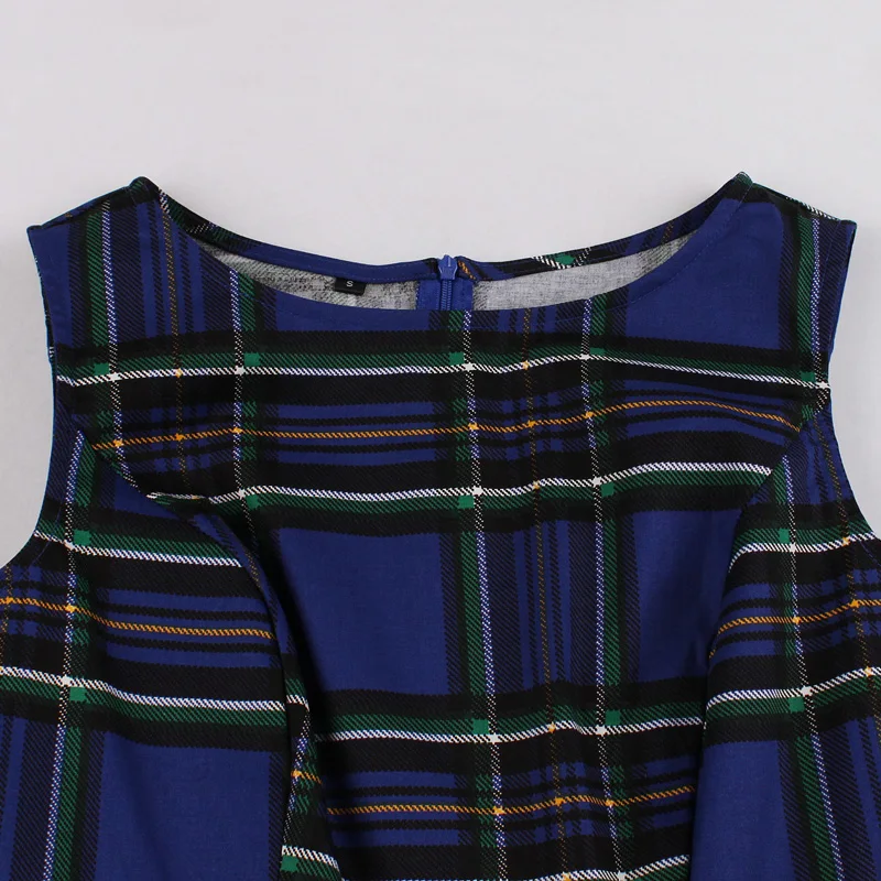 Tonval Vintage Tartan Red Plaid Elegant Party Asymmetrical Long Dress Women Sleeveless Summer Belted High Waist Midi Dresses
