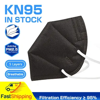 

KN95 Black Mask 5 Layers Filter Dust Mouth PM2.5 Face Mask Protective Reusable Earloop Masks FFP2 Masks Dustproof Mascarillas