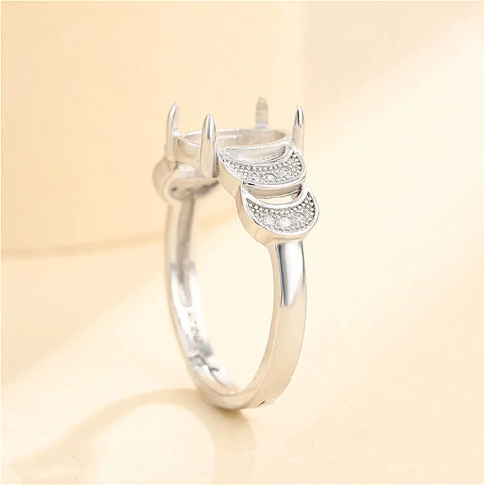 

Ring Setting for 8x10mm Oval Cabochons Ring Base White Gold Plated 925 Silver Zircon Adjustable Ring Blank SR0164