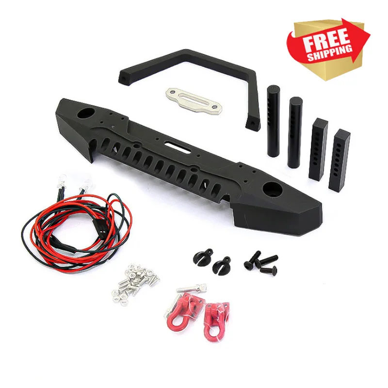 RC Radio control car metal Front bumper with headlights for Axial SCX10 TRAXS TRX4 option upgrade parts
