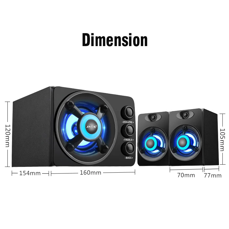 LED Light 2.1 Desktop Computer Speaker Heavy Bass Subwoofer Home Combination Speaker USB Power Supply For PC Laptop Cellphone
