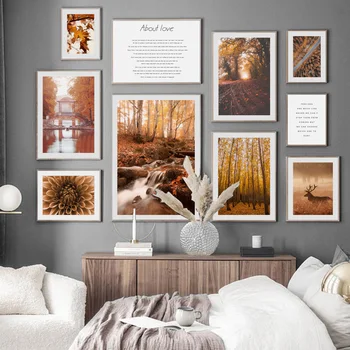 

Forest Bridge Maple Leaf Flower Deer Road Wall Art Canvas Painting Nordic Posters And Prints Wall Pictures For Living Room Decor