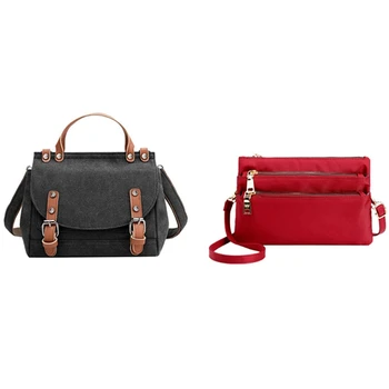 

Multi-Compartment Simple Bag Fashion Large-Capacity Shoulder Bag Red & Ladies Messenger Bag Canvas (Black)