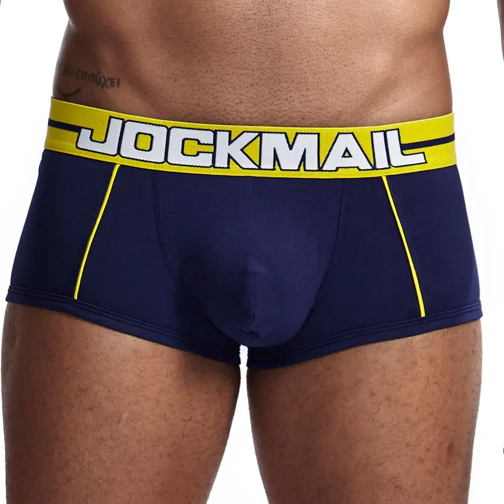 JOCKMAIL боксер для мужчин Новое модное мужское белье сексуальные мужские боксеры U выпуклая сепарация боксер homme подарок для мужчин cueca Gay - Цвет: Тёмно-синий