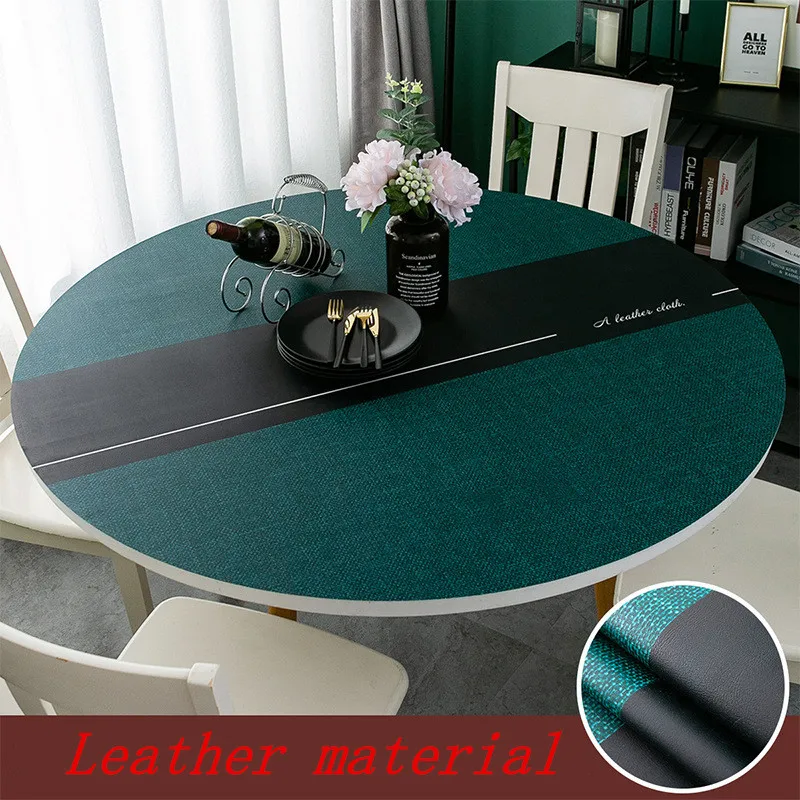 

Nordic style round leather tablecloth Waterproof dining table protector cover Restaurant green insulation placemat customize