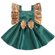 Рождественское платье для девочек; платье для девочек в европейском и американском стиле; новое летнее платье принцессы с блестками и рукавами-крылышками и бантом для девочек; платье с лямкой на шее