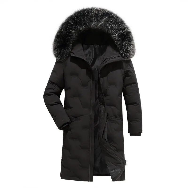 Мужская зимняя парка с капюшоном, пальто, длинная куртка, роскошное пальто, новинка, Mu Yuan Yang, брендовая мужская одежда - Цвет: Black