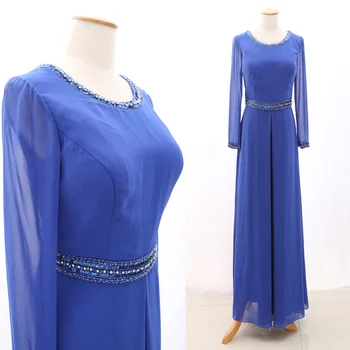 

MACloth Blue Sheath O Neck Floor-Length Long Crystal Chiffon Prom Dresses Dress M 267663 Clearance