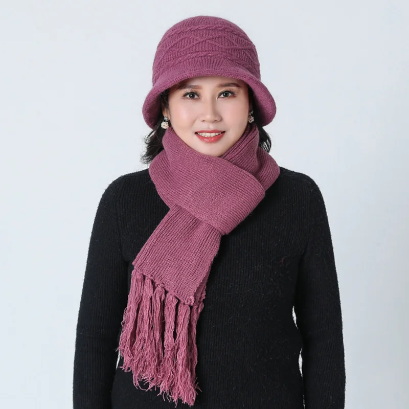 SUOGRY New Women's Knitted Hat Female Solid Color Scarf gloves And Hat Set Winter Rabbit Thick Fur Warm Beanies Ms. Middle Caps