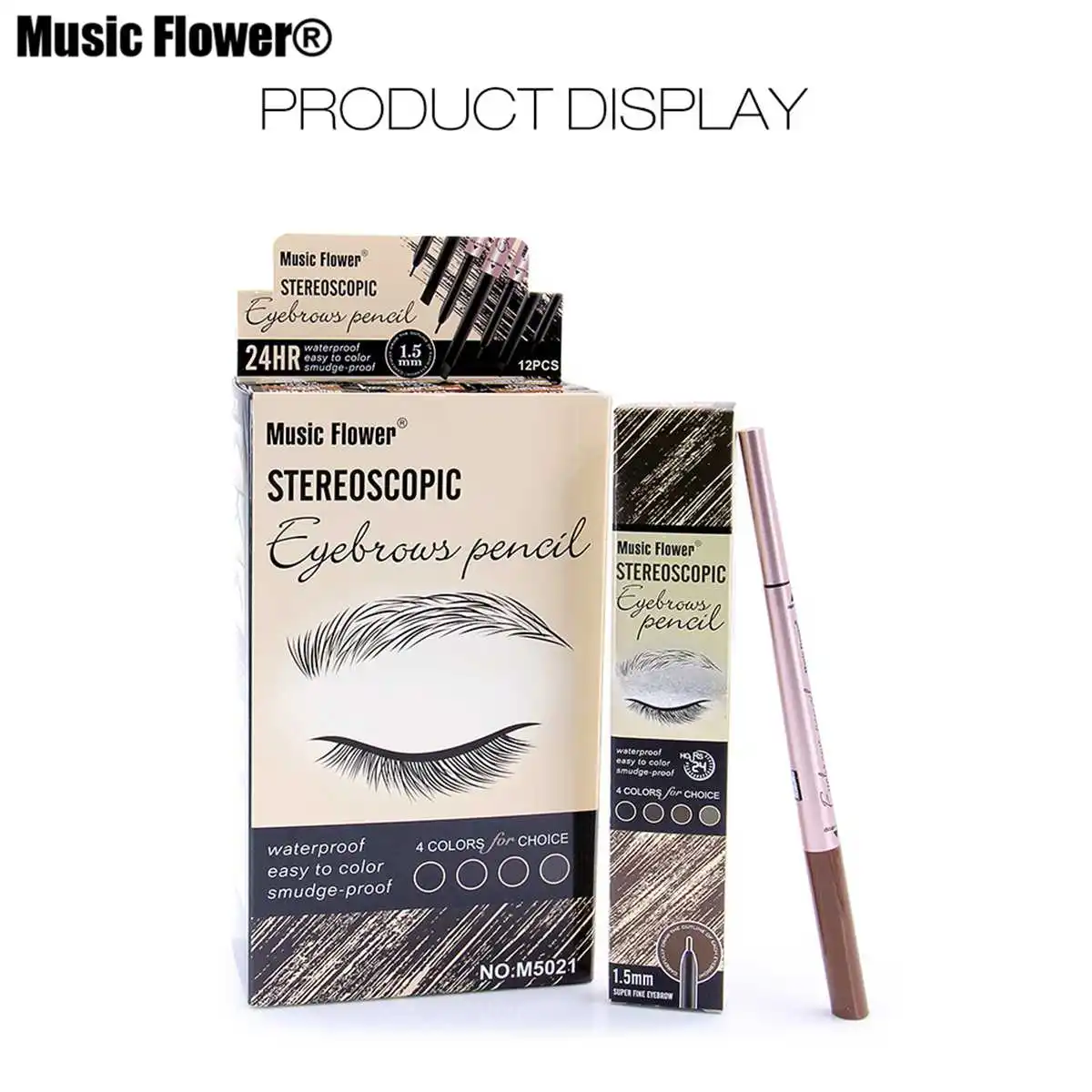 Music Flower бренд 2 в 1 усилитель бровей Карандаш Макияж глаз 3D бровей оттенок натуральный коричневый стойкий водостойкий косметика