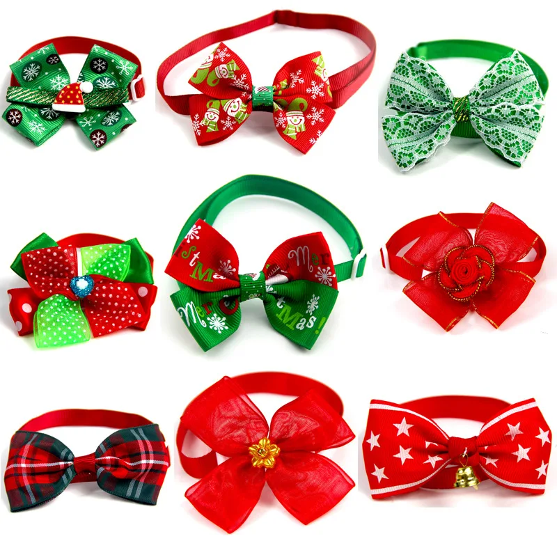 50 Pcs Pet Dog Cat Bow Tie Necktie Christmas Pet Grooming Accessories Cute Dog Puppy Cat Bow Ties Adjustable Pet Supplies