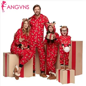 

Fashion Hooded Long Sleeve Cartoon Pocket Christmas Animal Jumpsuit Sleepwear Winter Red