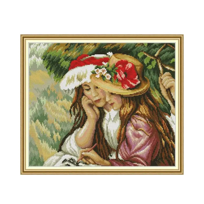 Girls 2 Cross Stitch Kit Aida 14ct 11ct Count Print Canvas Cross
