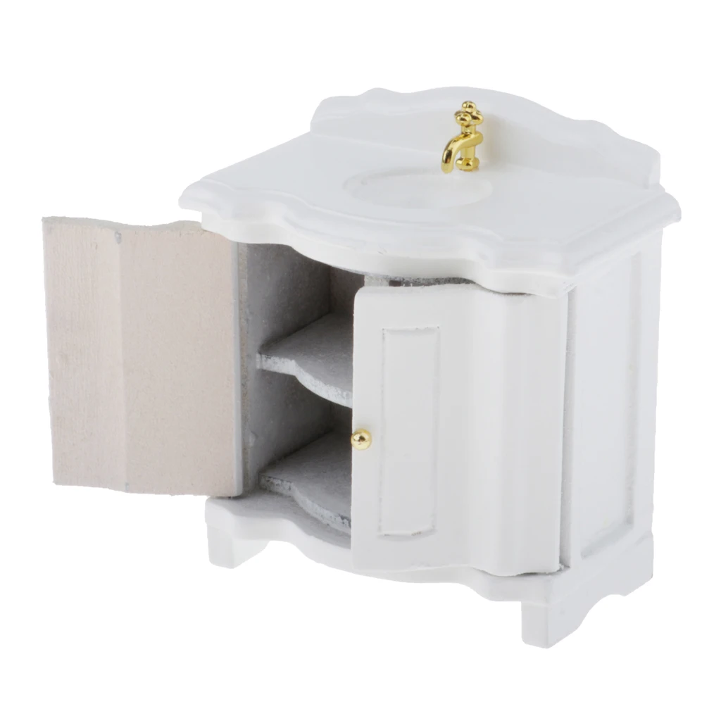 1/12 Doll House Miniatures White Washstand Wash Basin Sink Cabinet Furniture Toy 3