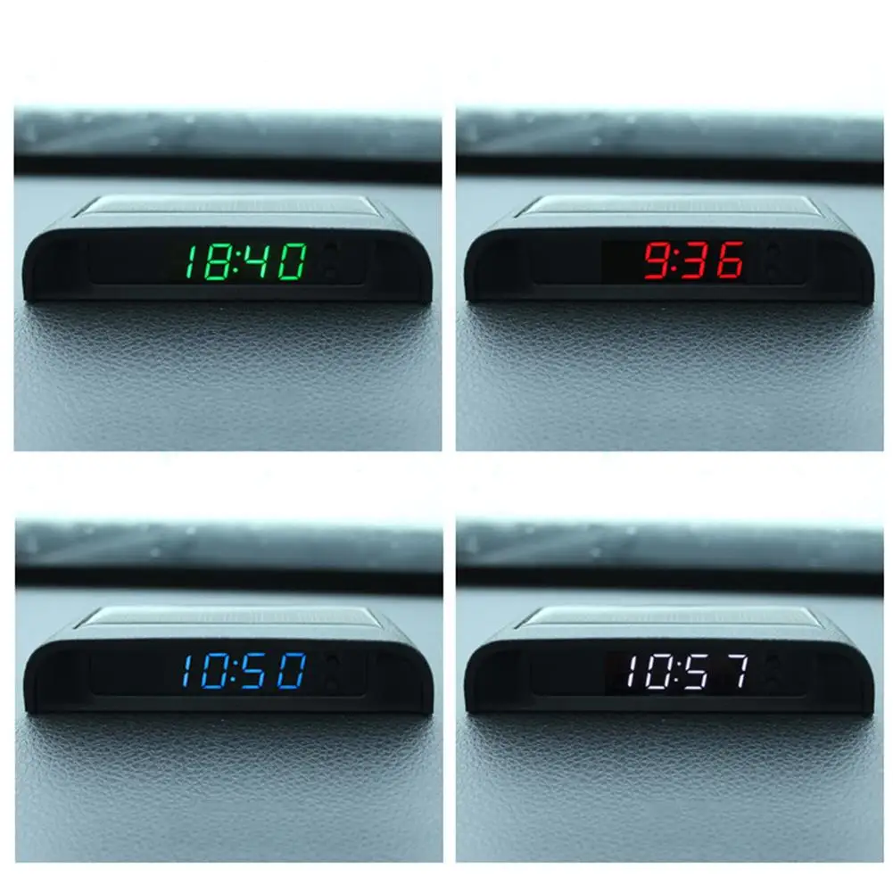 Horloges de voiture avec thermomètre d'affichage de nuit automatique  interne stick-on montre numérique à énergie solaire 24 heures de voiture  horloge