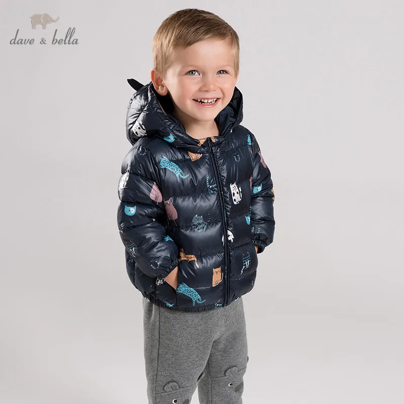 DB4669-B dave bella/зимняя Ультралегкая пуховая куртка унисекс для маленьких мальчиков и девочек детская верхняя одежда на утином пуху 90% года милое пальто с принтом