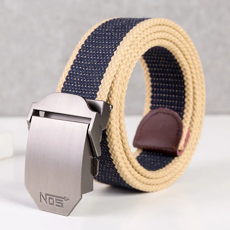 MENS BELT automatic buckle canvas belt 3.8cm width  110-140cm long gifts for men  Adult  Casual  Solid black belt with holes Belts