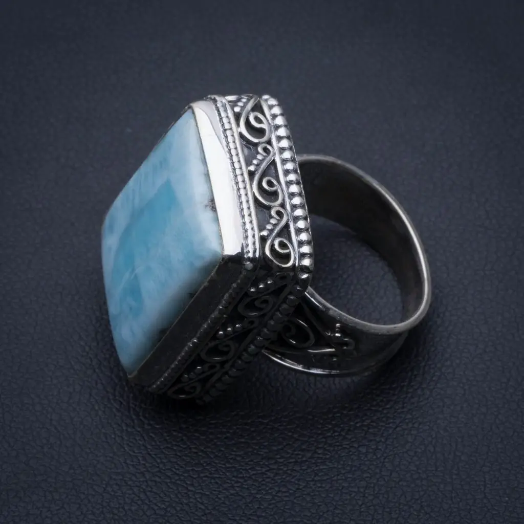 Натуральное Caribbean Larimar винтажное 925 пробы Серебряное кольцо, размер США 6,75 R3412