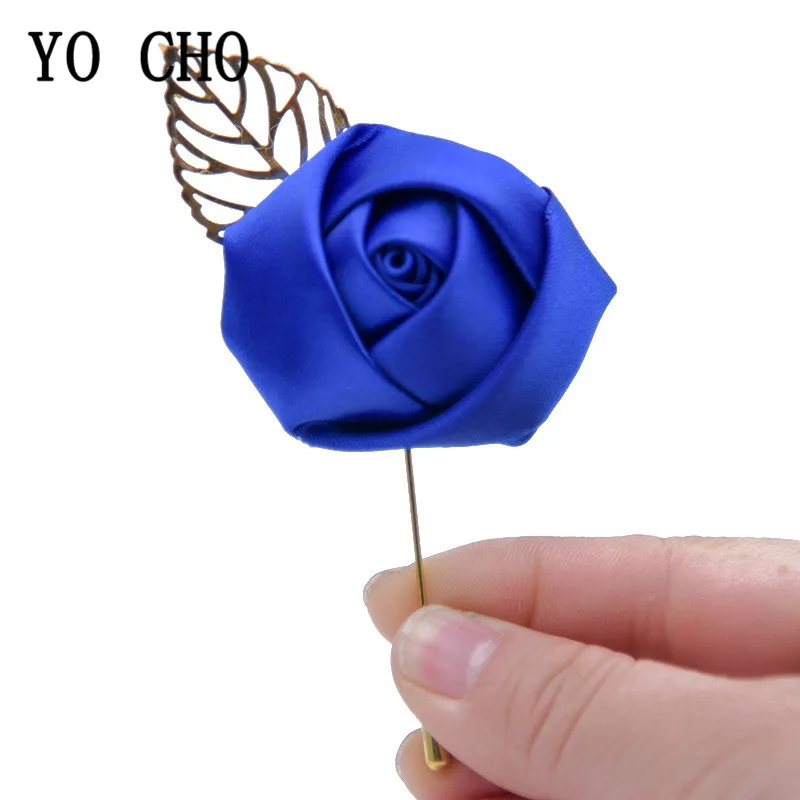 

YO CHO Wedding Boutonnieres Buttonhole Men Corsage Brooch Pins Silk Roses Groom Prom Boutonniere Men Wedding Boutonniere Flowers