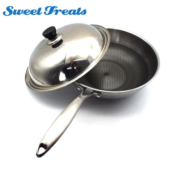 

Sweettreats 32cm Floating beehive Nonstick Pans Cookware Smokeless Wok Cooking Pots Pans With Stainless Steel Lid Long Handle