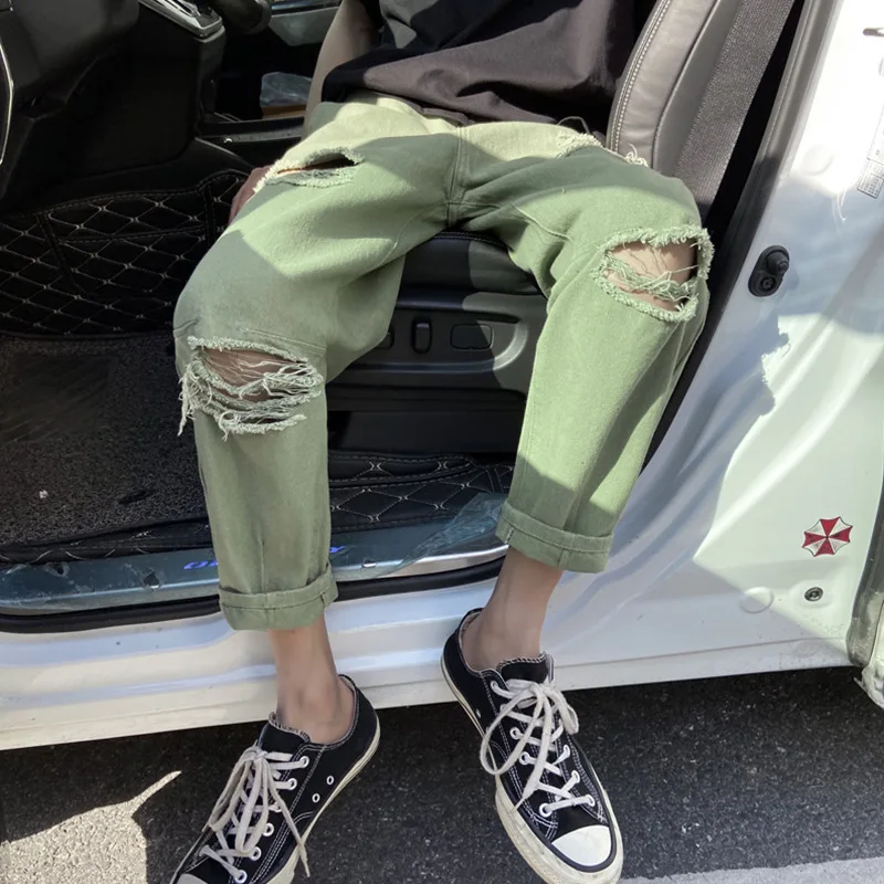 ICCLEK Black Ripped Jeans Men's Loose Hip-hop Pants Straight-leg Pants Patchwork Jeans  Baggy Jeans  Black Jeans Men