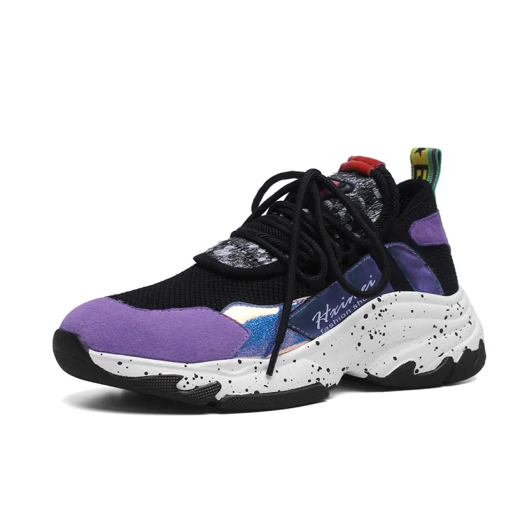 Весенние Стильные кроссовки на платформе с круглым носком; обувь для папы; черные, фиолетовые, розовые женские кроссовки; Размеры 35-39; C2187 - Цвет: Пурпурный