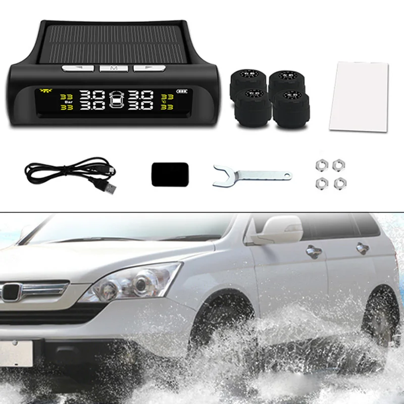

Wholesale Solar/USB Tire Air Pressure Gauge Meter Set Digital LCD Display Car Wheel Tyre Diagnostic Tools V6