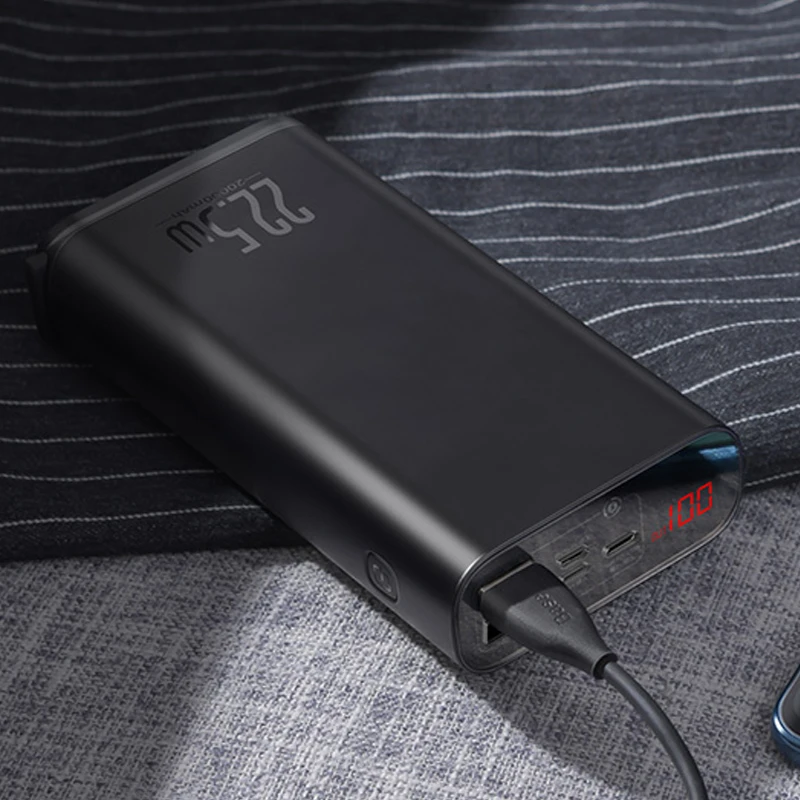 Baseus, быстрая зарядка, 3,0, 20000 мА/ч, внешний аккумулятор, USB C, PD, 5A, SCP, внешний аккумулятор для huawei, Xiaomi, iPhone, портативное Внешнее зарядное устройство - Цвет: Black