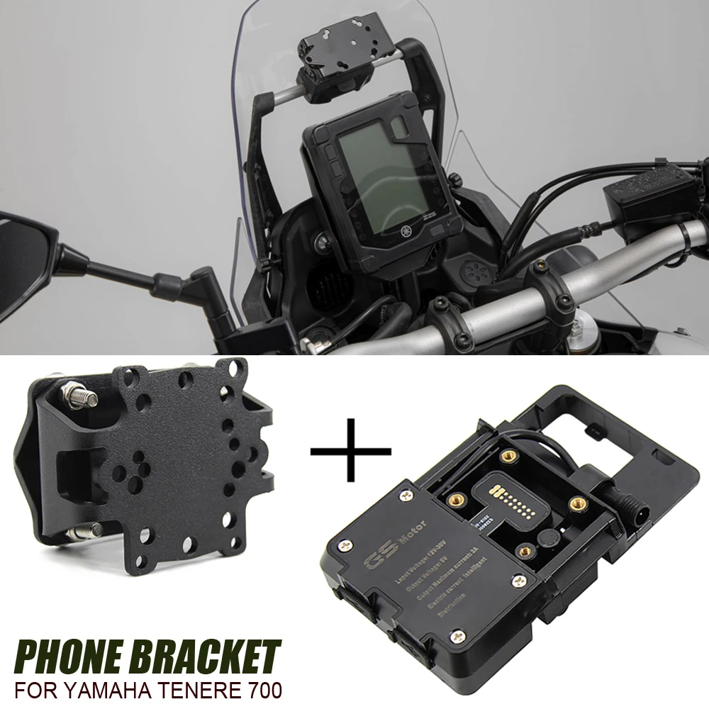 Staffa Supporto Telefono GPS Per Yamaha Tenere 700 - Alluminio CNC - Fissaggio Su Manubrio O Specchietto - Nero