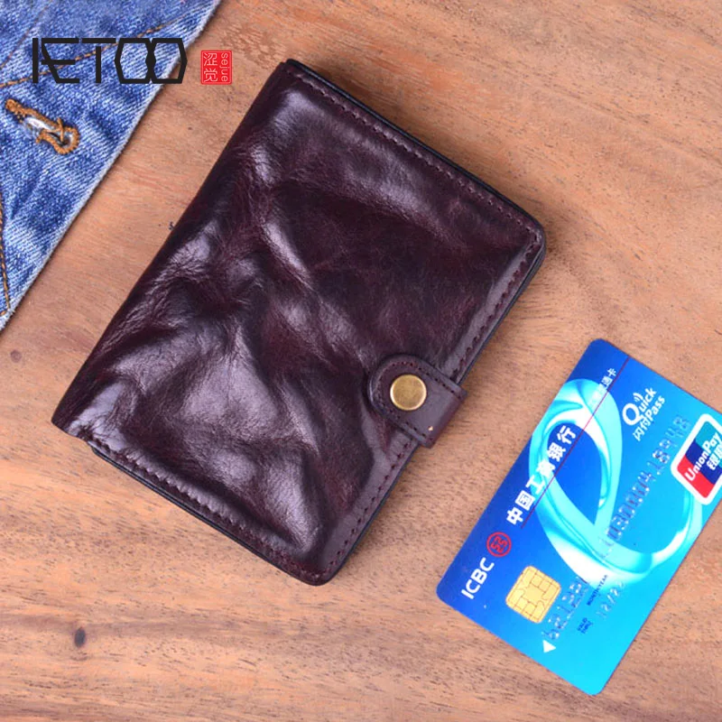 

AETOO Retro leather men's small purse wash wrinkle effect leisure small wallet can put the driver's license head layer cowhide