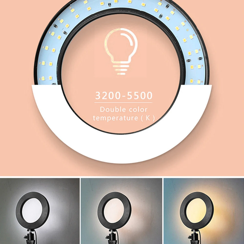 SPASH 6 Inch LED Ring Light with Stretchable Tripod Stand Light Ring Dimmable Phone Selfie Lamp for Living Makeup Photography 3