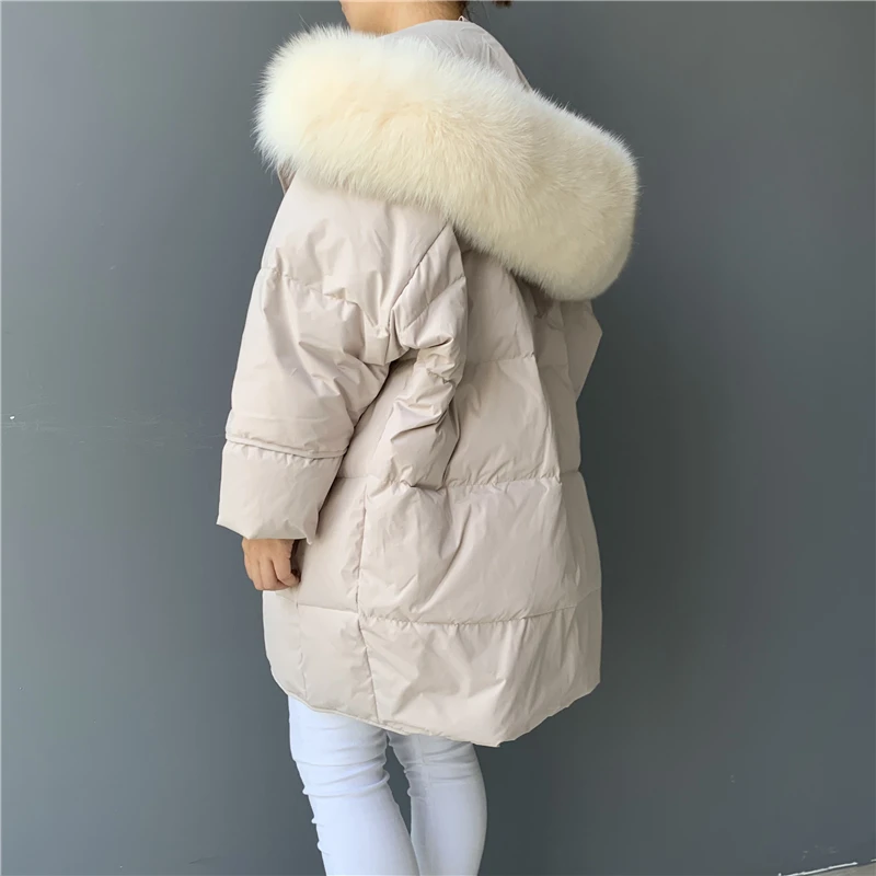 Зимнее женское пуховое пальто с воротником из натурального меха, пуховая куртка, утепленная длинная пуховая парка с капюшоном, женское пуховое пальто, куртка