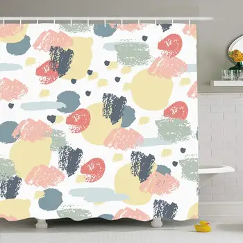 

Shower Curtain Set with Hooks 72x78 Pastel Calligraphic Grunge Geometric Chaotic Pattern Hand Abstract Line Seamless Stroke