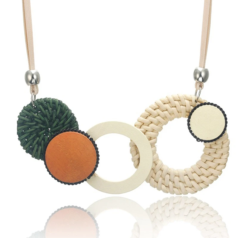 Cpop Модный ручной работы бамбуковое ротанг плетение ожерелье креативный кулон эффектное ожерелье Модные ювелирные изделия подарок женские аксессуары - Окраска металла: A