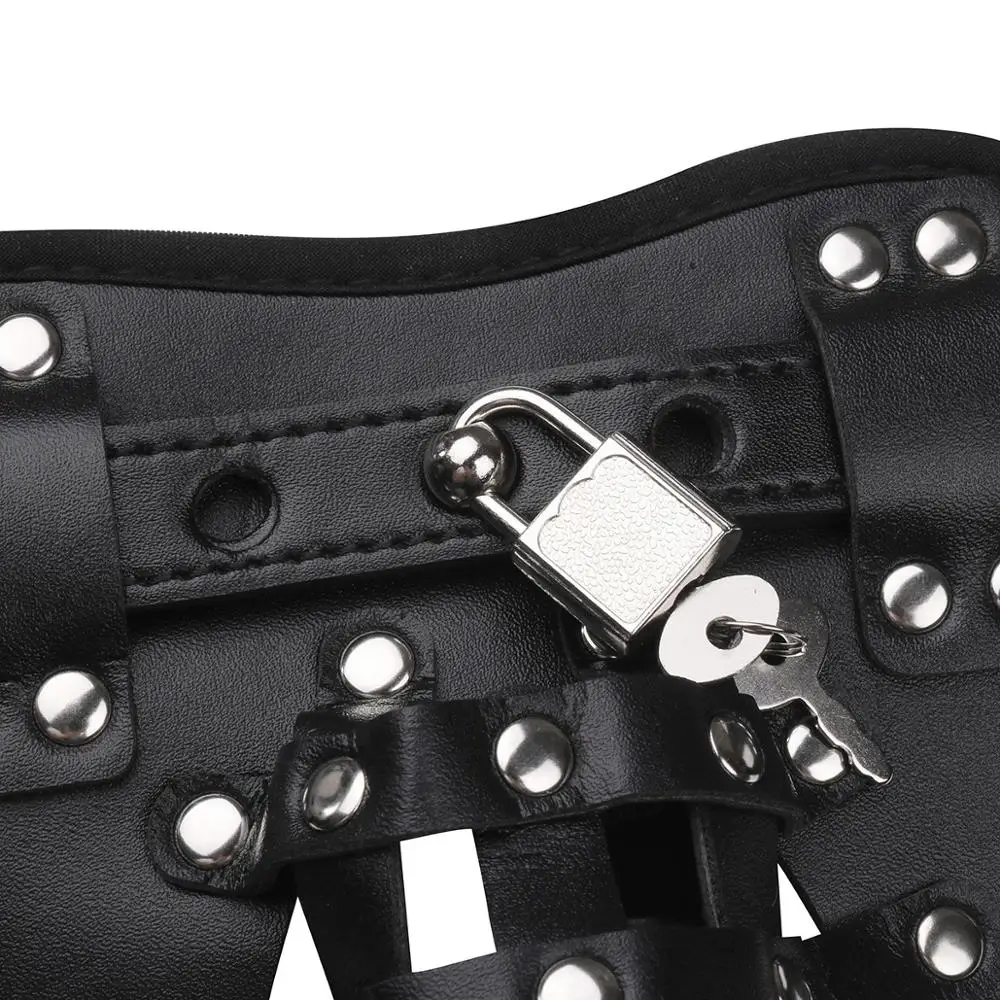 Men Chastity Underwear PU Leather Caged Basket G-string Briefs Sissy Gay Open Butt Jockstrap Panties Sexy Thong Lock men stretch g string panties,men stretch thong underwear,men lingerie briefs